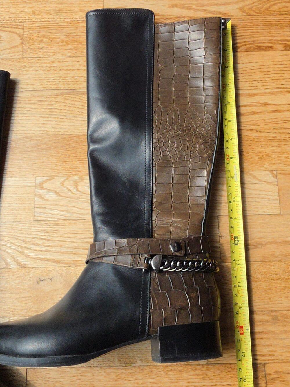 (9) NAPOLEONI Knee-High Leather Crocodile Black Brown Boots Fall Luxury Classic - Picture 5 of 10